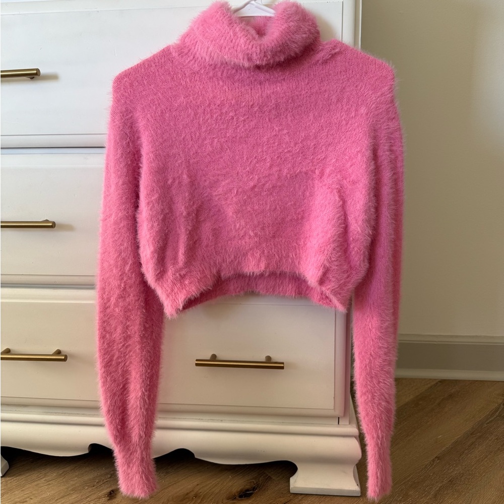 Pink Fuzzy Cropped Sweater